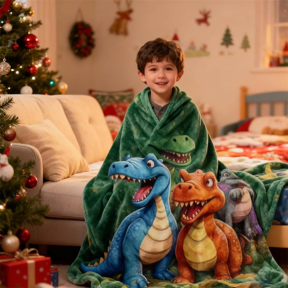 2026 New Cute Smiling Dinosaurs HD Digital Print Flannel, Lightweight Ultra-Soft Flannel Dinosaur Throw Blanket for Kids & Boys & Girls, Fleece Dino Blanket for Couch, Bed, Sofa, All-Season (51×59 in)