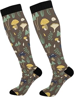 874 Crew Athletic Socks Snails Mushrooms Brown Calf Socks Breathable Dress Crew Socks Funny Walking Socks For Hiking Sports Travel 40cm