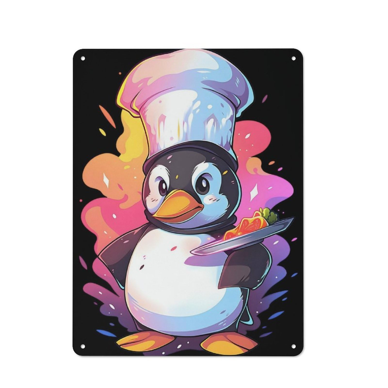 For Café Or Restaurant, Penguin Chef Rustic Metal Plaque 40x30cm, for Hospitality Interior Collectors Refreshing A Room in Autumn