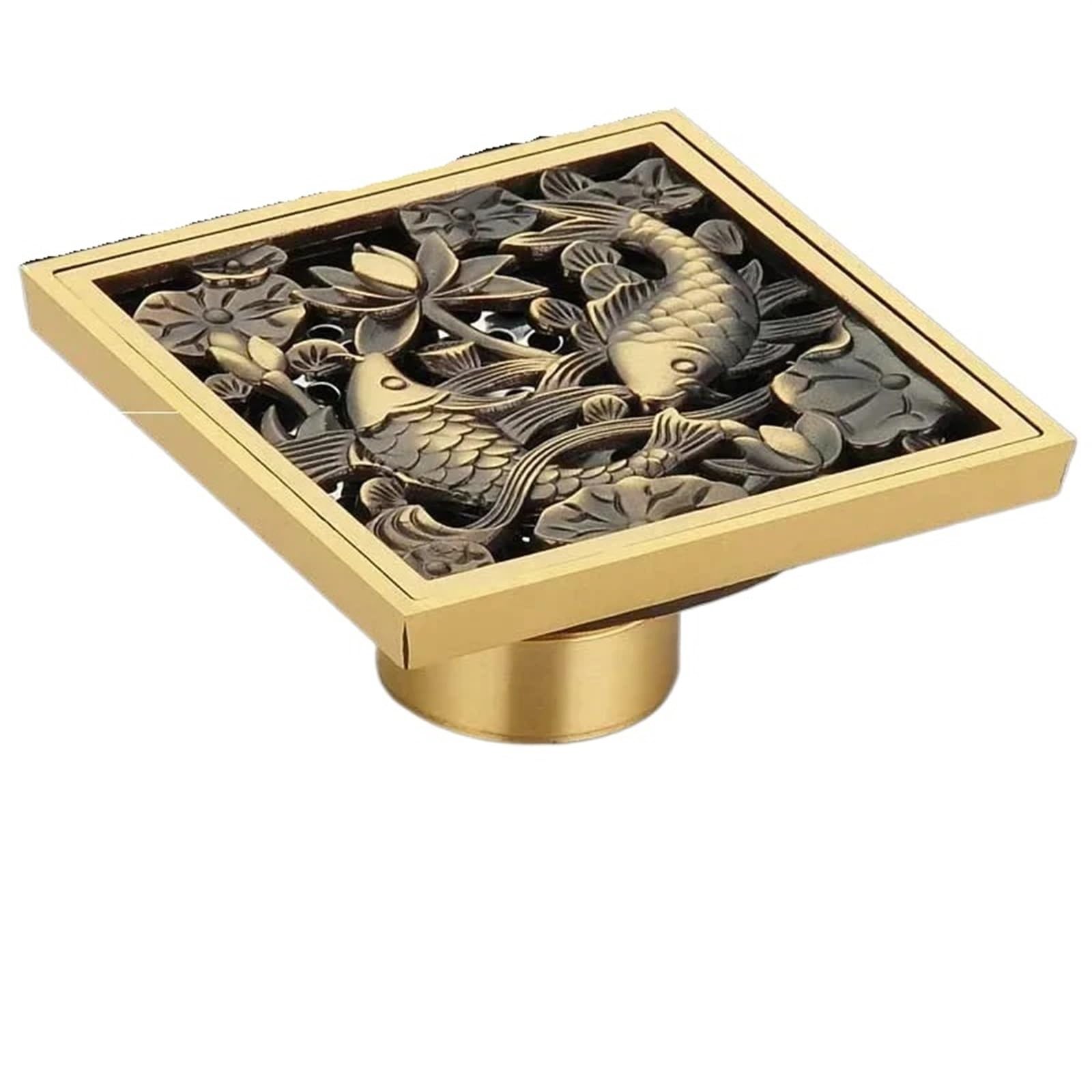 Floor Drain Antique Euro Square Floor Drains Deodorant Drain Strainer Cover Brass Shower Hardware Bathroom Accessories for Hair Waste Bathroom(Type E)