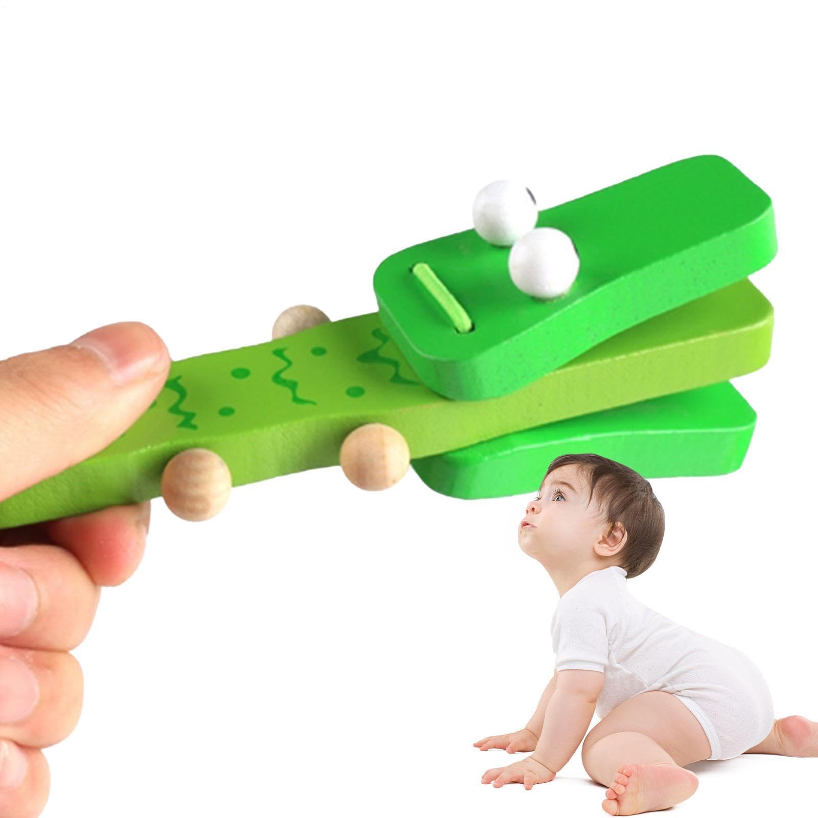 Musikinstrument – Kinder Kastagnette | Holz Schlagwerkzeug – Lustige Krokodil Klapper für Kindergarten und Zuhause – 2er Set, Ungiftige Farben, Fördert Rhythmusgefühl, Langlebiges Echtholz, Bunt
