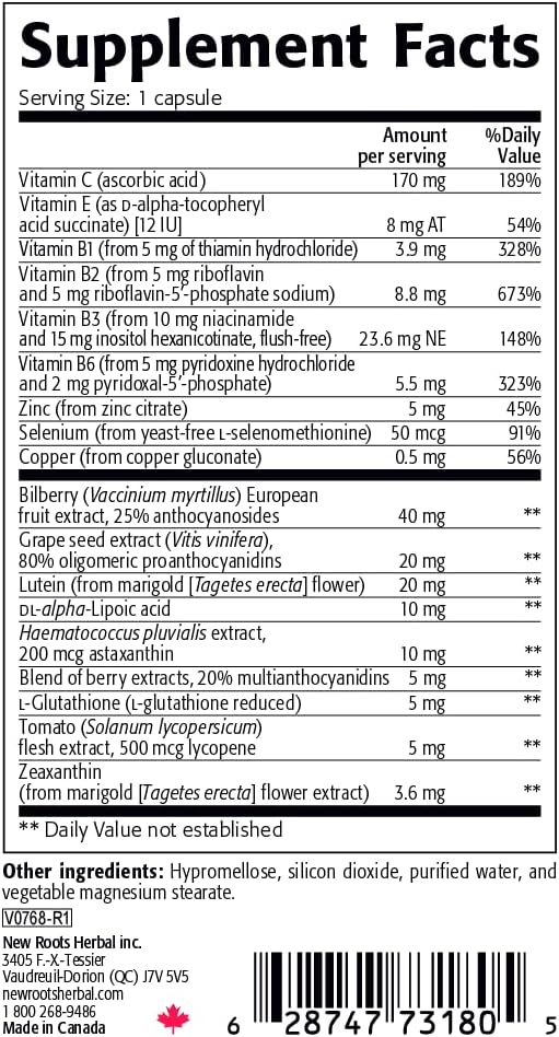 NEW ROOTS HERBAL EyeSurance Extra Multivitamin Supplement | Lutein Zeaxanthin 30 Vegetable Capsules