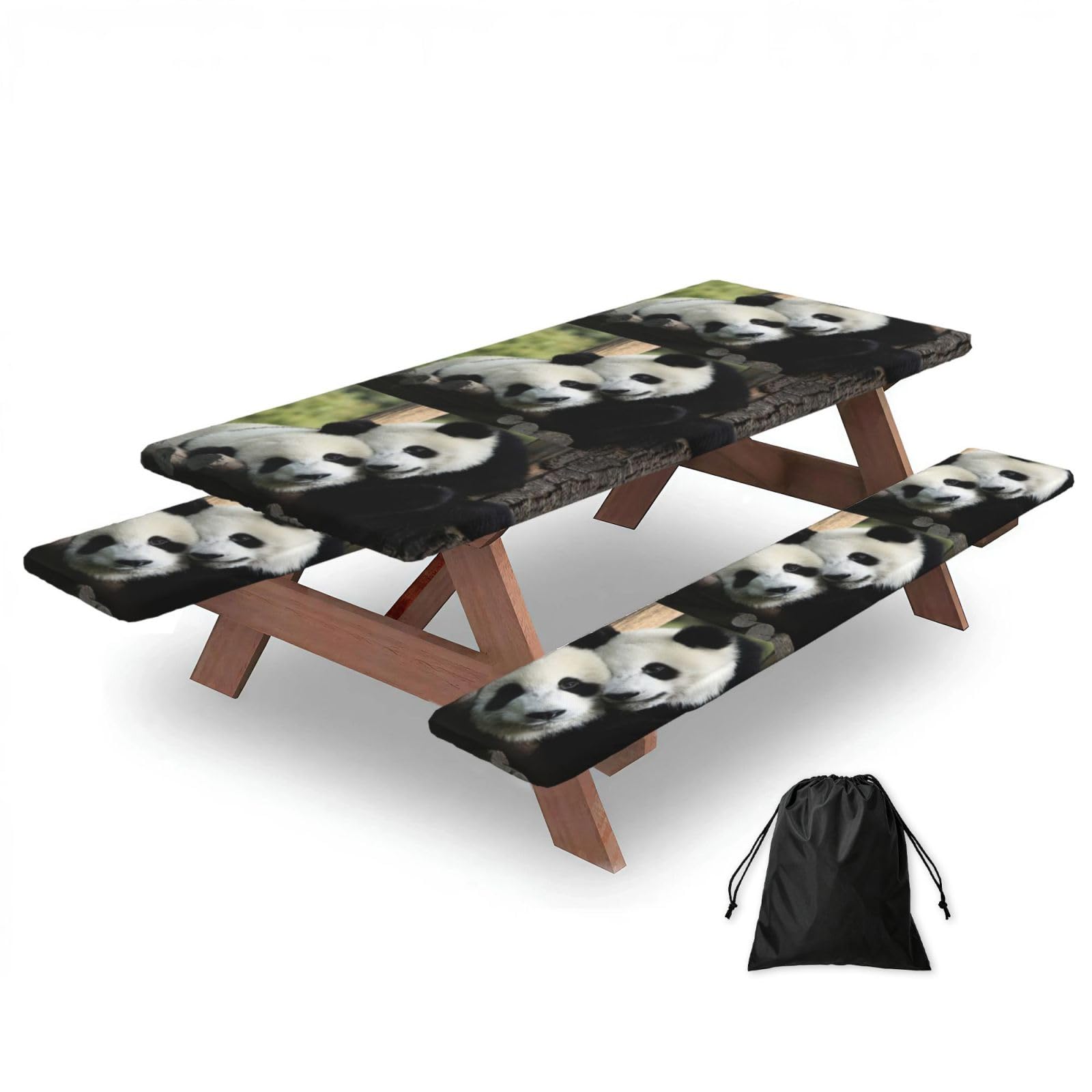 Zyjhyy Black Lovely Pandas Print 3 Pack Wipeable Picnic Bench Cover And Table Cover Lightweight Table Cloth For Camping Outdoor