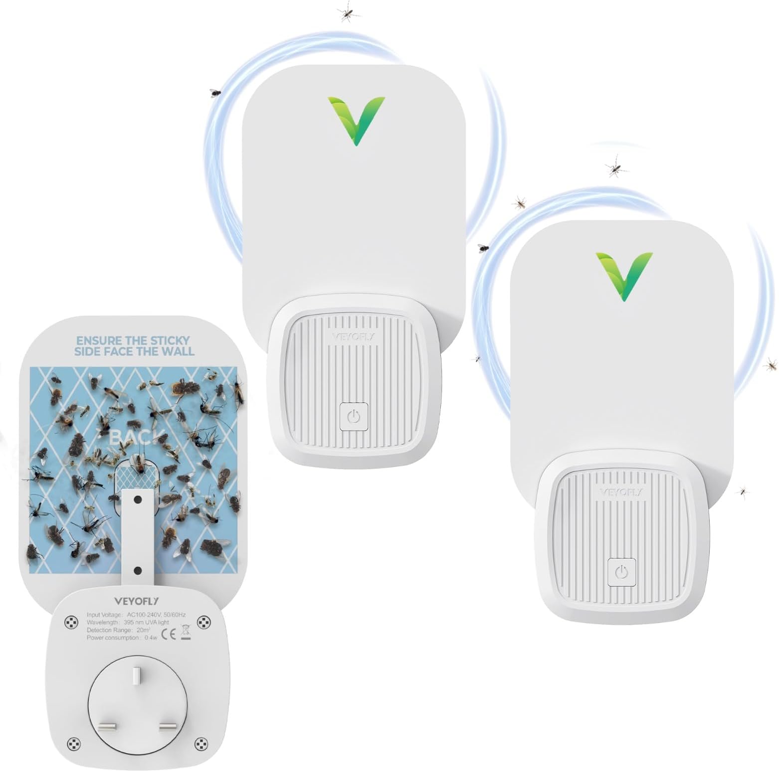 VEYOFLY Fly Trap Indoor, Fruit Flies Traps for Indoors (2 Device + 6 Refills) Gnat Trap for House Indoor, Fly Catcher, Plug in Light Flying Insect, Bug Light Killer