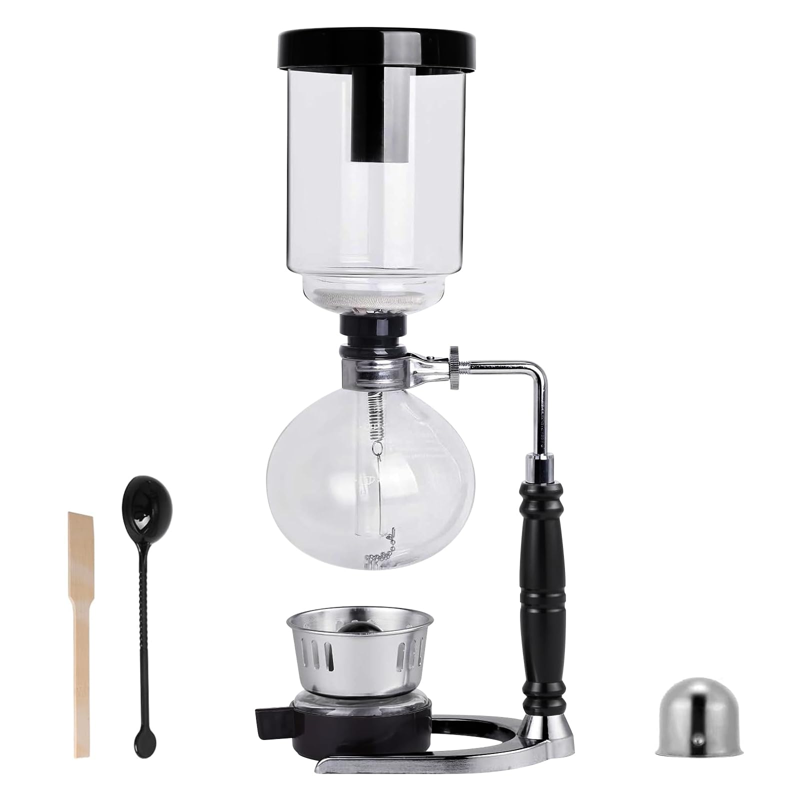 LIROPAU Machine à café siphon, cafetière sous vide, siphon à café japonais, 5 tasses, 600 ml, résistant à la chaleur, avec base de filtre anti-goutte, outils d'extraction pour café infusé à la main