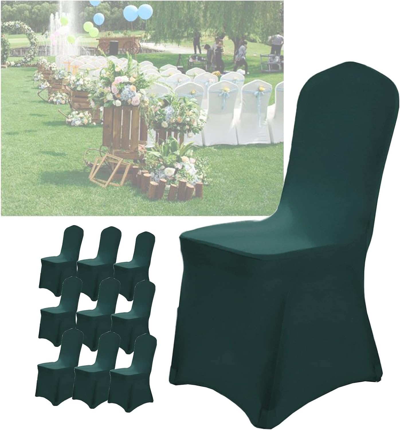 Housses de chaise en élasthanne extensibles de couleur vert foncé pour banquet