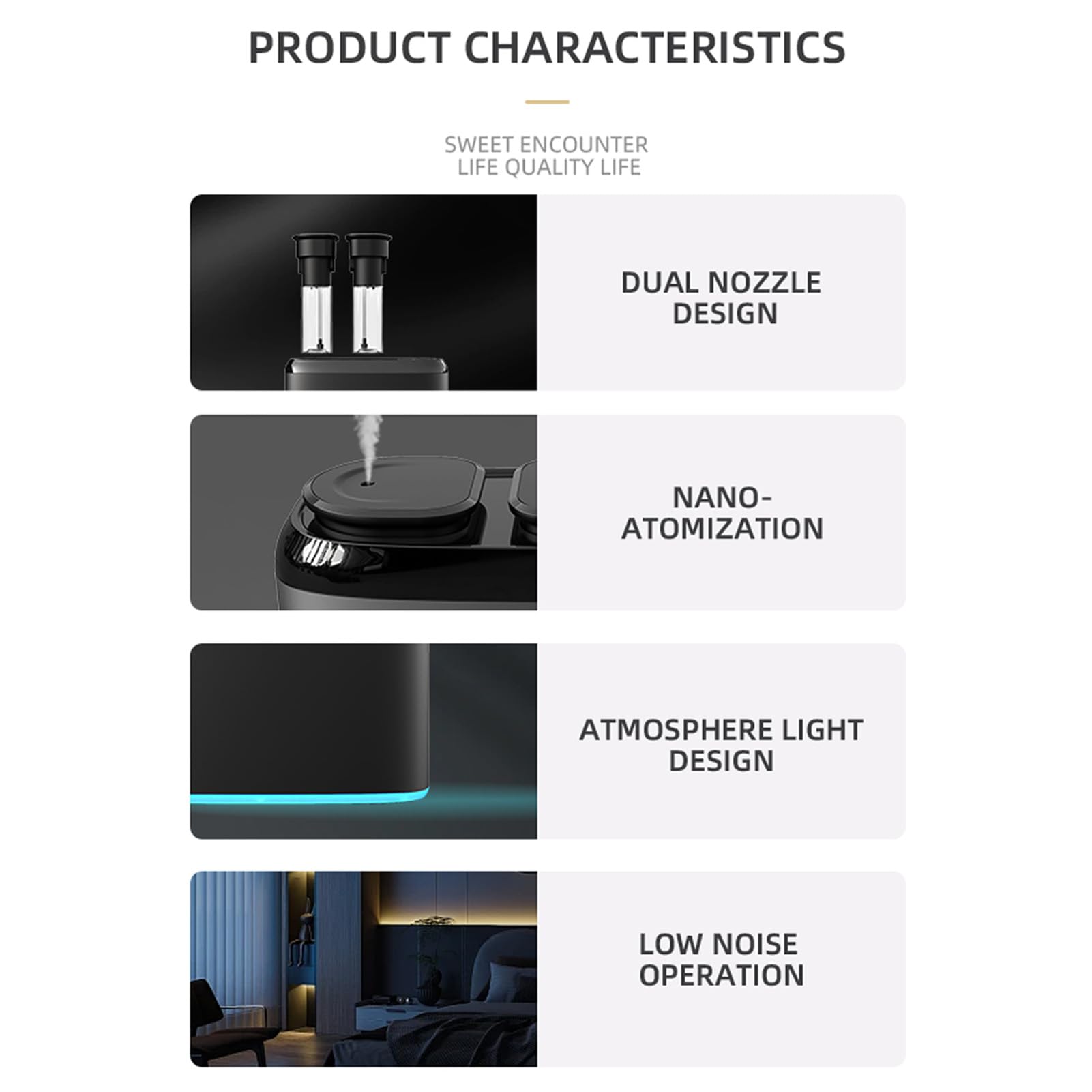 Brrnoo Aromatherapie-Diffusor mit 2 Düsen, APP-gesteuert, Ultraschall, 2 Timer, Umgebungslicht, für Räume bis 100 m³, Dual-Duft, 4000-mAh-Akku, 36 dB