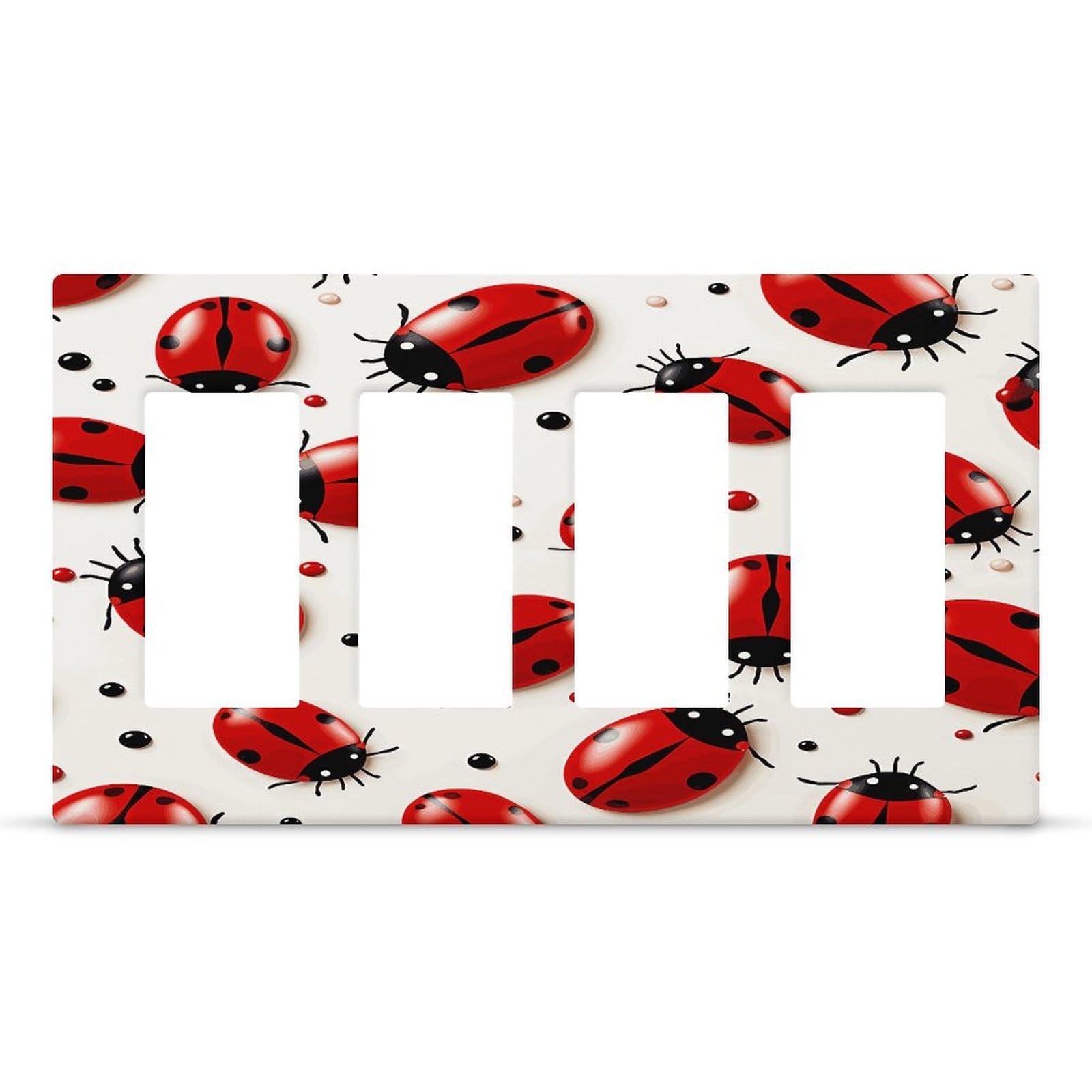 Red Ladybug Wall Plate Cover Unbreakable Thermoplastic Faceplate Cover Receptacle Outlet Covers Rocker Light Switch Covers 4-Gang Hidden Screw Face Plate for House 8.3x 4.7