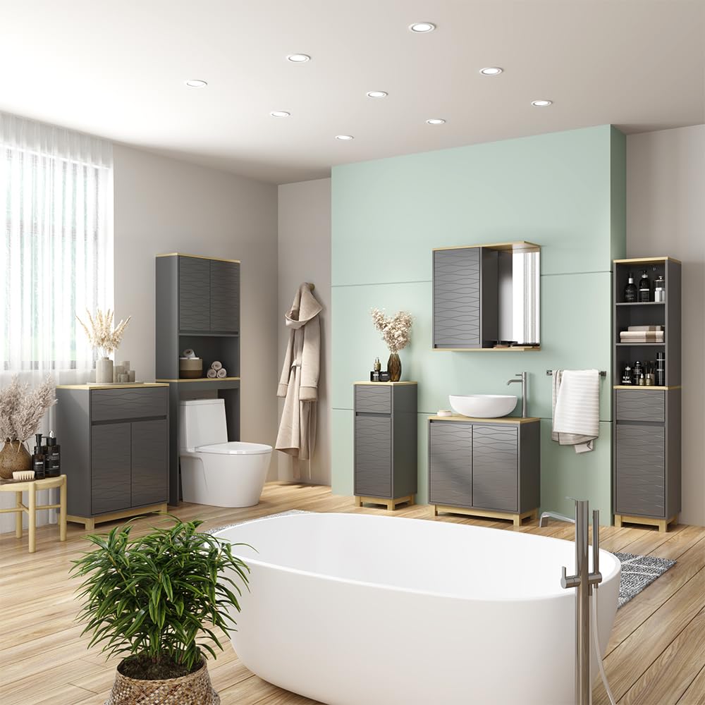 Vicco Meubles Bain Livia, Anthracite/chêne, 6 pièces