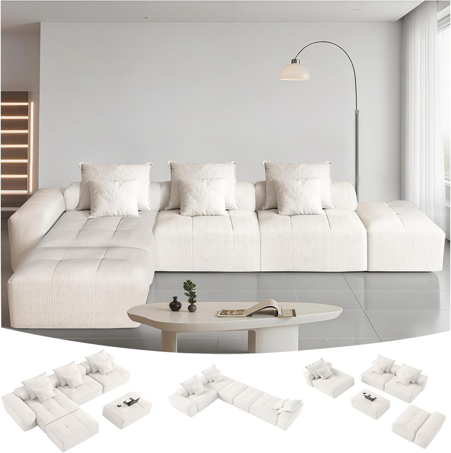 172.84" Modular Sectional Sofa for Living Room,No Assembly Required,Soft as Clouds,Chenille Fabric Couch,Oversized Sectional Sofa,Deep seat Sofa with Wide armrests