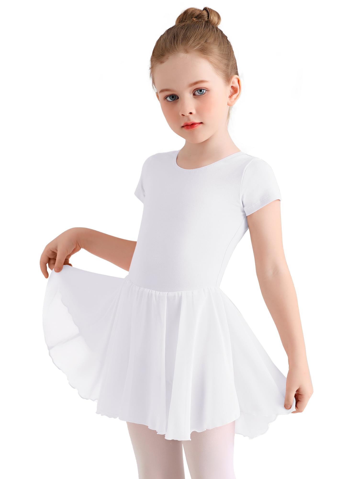 Eisnnu Kinder Ballettkleidung Mädchen Baumwolle Kurzarm Tanzkleid mädchen Ballettrock Balletttrikot Ballettanzug mit Chiffon Rock Tütü 2-11 Jahre