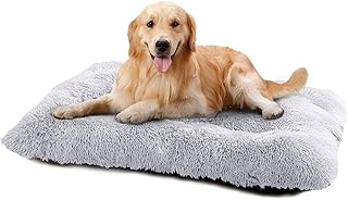 KALINCO Dog Bed, Dog Crate Bed, Kennel Pad, Washable Dog Crate Pad, Anti-Slip Dog Crate Mat, Long Plush Pet Beds for Large Medium Dogs (Medium, Gray)