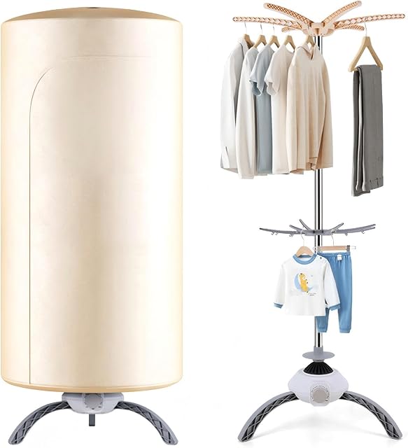 Séchoir à vêtements portable, 900W, séchage rapide, grande capacité de charge, mini machine de séchage compacte pour lessive, chaussures, voyage, appartements, VR, dortoir beige