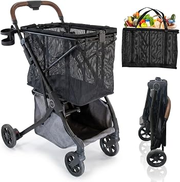 Stability Shopping Cart On Premium Wheels Lightweight Aluminum Frame Removable Shopping Bag with Carry Strap & Lower Grocery Storage 75Lbs Storage Capacity Shadow