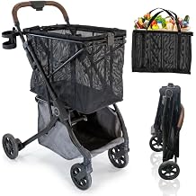 Strolee Stability Shopping Cart On Premium Wheels Lightweight Aluminum Frame Removable Shopping Bag with Carry Strap & Lower Grocery Storage 75Lbs Storage Capacity Shadow