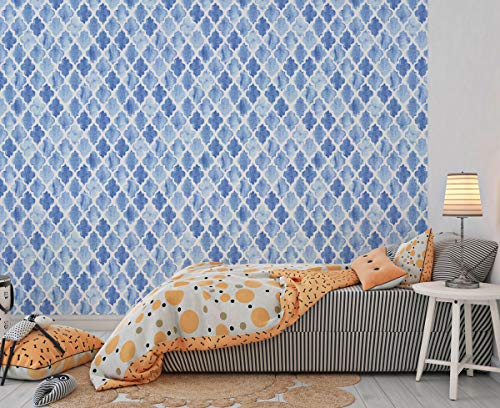 Image of DWELLSINDIA Blue Moroccan Ceramic Tile Wallpaper for Wall Decor | Self Adhesive Peel & Stick, Thick Textured Premium Paper | Waterproof, Scratch Resistant | Kitchen, Bathroom & Dining Room | 41x244 cm