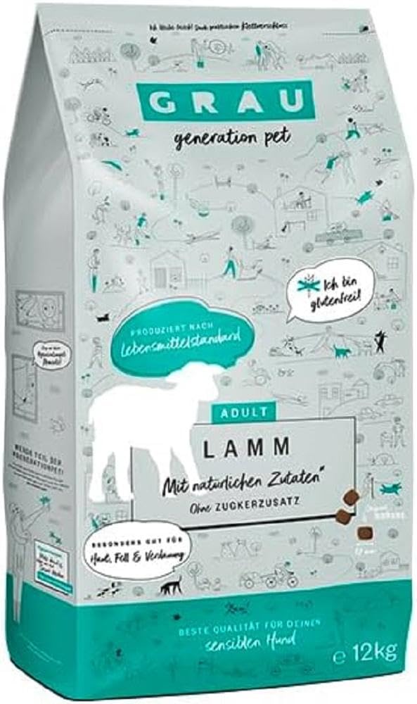 GRAU – El Original – Pienso deshidratado para Perros - Cordero, Pack Individual (1x 12 kg), sin Gluten, para Perros Adultos delicados