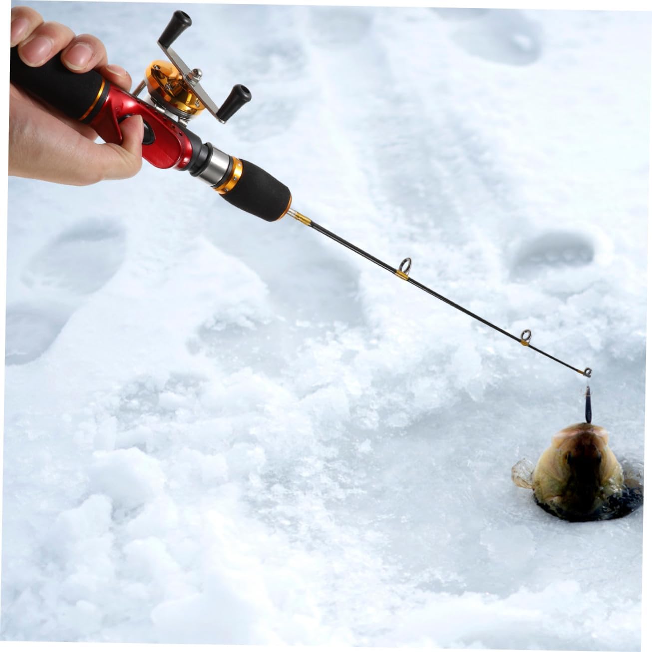 Toyvian 2-Piece Portable Ice Fishing Rod Lightweight Mini Fishing Pole Solid Handle for Outdoor Supplies
