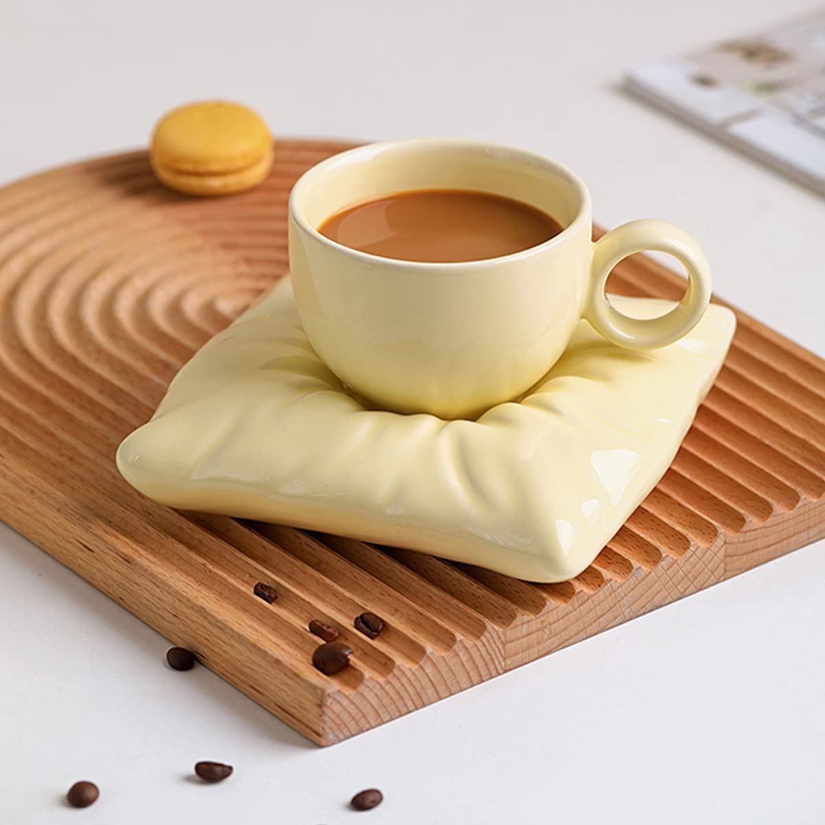 Taza de cerámica con Tapa, Taza de café de cerámica, Taza de té, Taza esmaltada Ideal para té, Leche, Cereales, Chocolate Caliente, Taza con Posavasos Creativo, 200 ml, 1 Pieza, Rosa