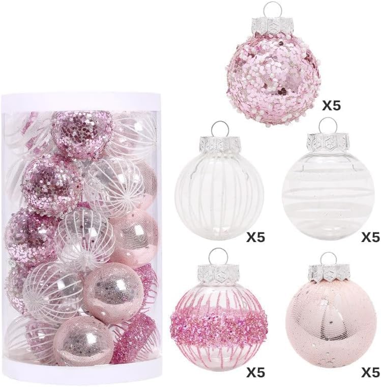 25 Pieces of 6cm Christmas Ball Jewelry Set, Painted Christmas Ball Set, Christmas Ball shatterproof Hanging Decoration Set, Wedding Party Home Decoration (Rosa)