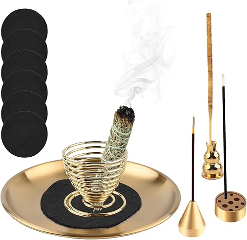 TOPHONIEX Soporte para quemador de incienso 5 en 1, soporte de incienso para palos, soporte de incienso de salvia, bandeja de incienso de 5.5