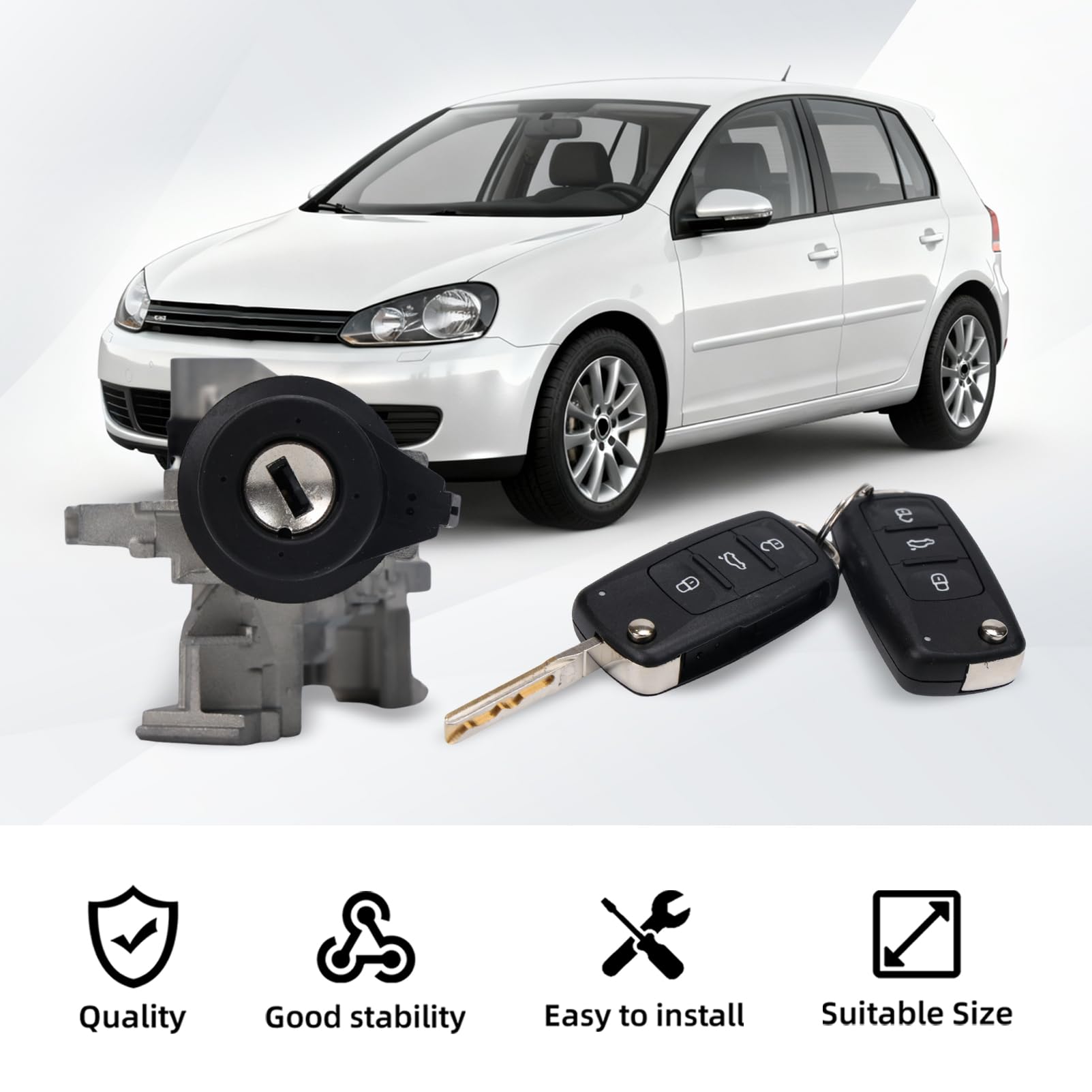 1K0905851B Bloccasterzo Interruttore di Accensione con 2 Telecomando per Golf 5 6 7 A1 A3 Q3 Caddy 3 Beetle Jetta Touran Tiguan Seat Altea Leon Octavia Yeti Superb 1K0905841 1K0905865