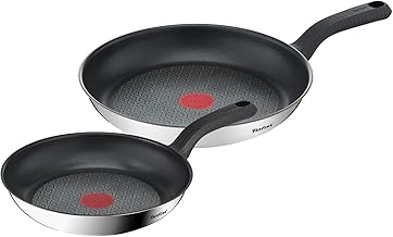 Tefal Comfort Max 24/28cm Stainless Steel Frying Pan Set, Durable Non-Stick Pan with Thermo-Spot Heat Indicator, Induction Compatible Base, Comfortable Grip Handle, G726S204