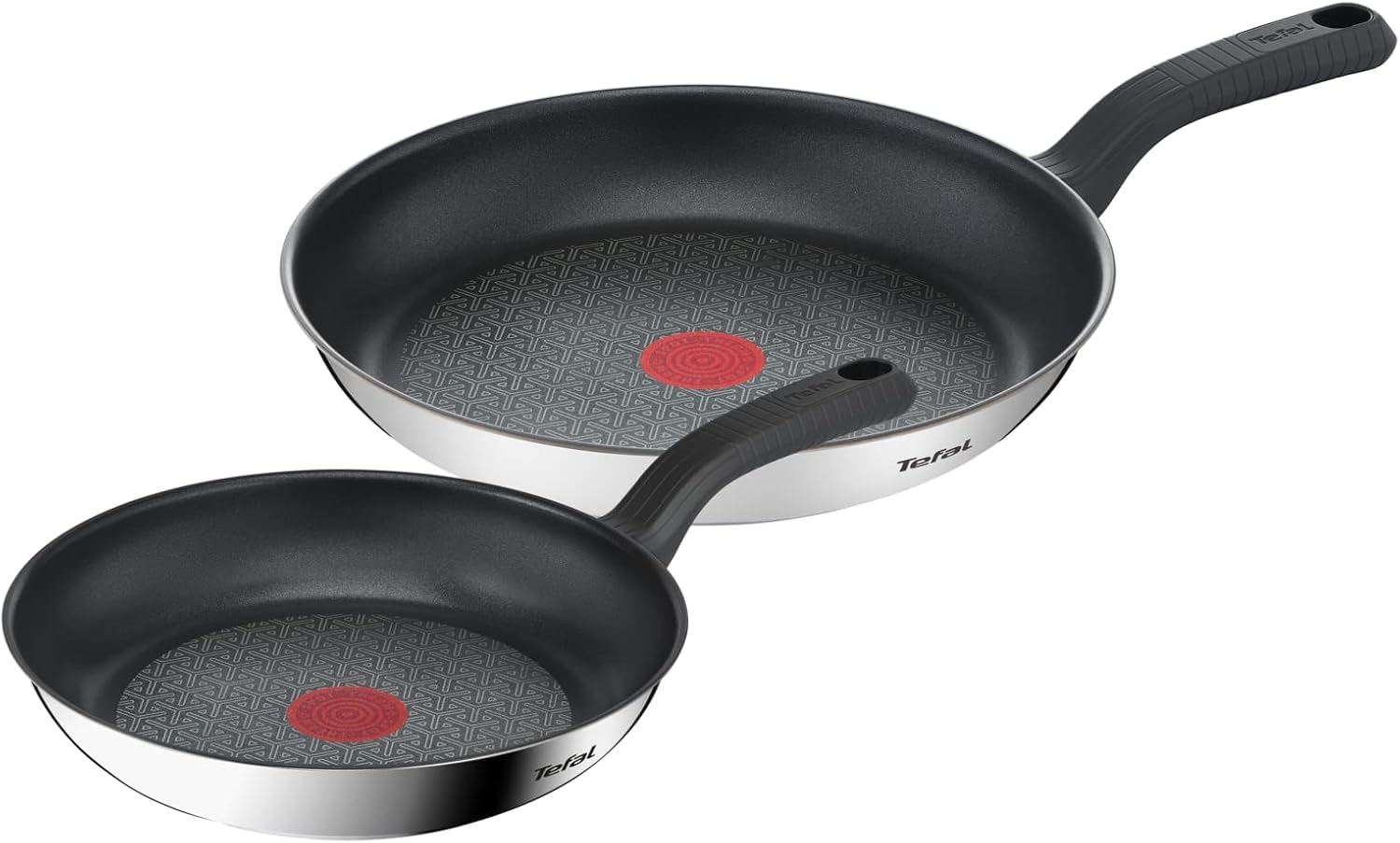 Tefal Comfort Max 24/28cm Stainless Steel Frying Pan Set, Durable Non-Stick Pan with Thermo-Spot Heat Indicator, Induction Compatible Base, Comfortable Grip Handle, G726S204