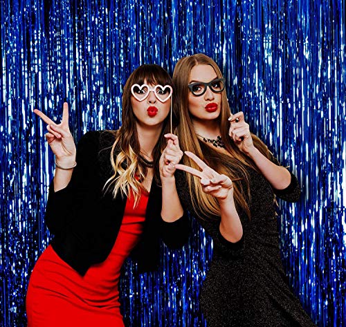Image of Blue Metallic Fringe Foil Curtain (3 Feet by 6 Feet) for Birthday,Wedding,Anniversary Decoration