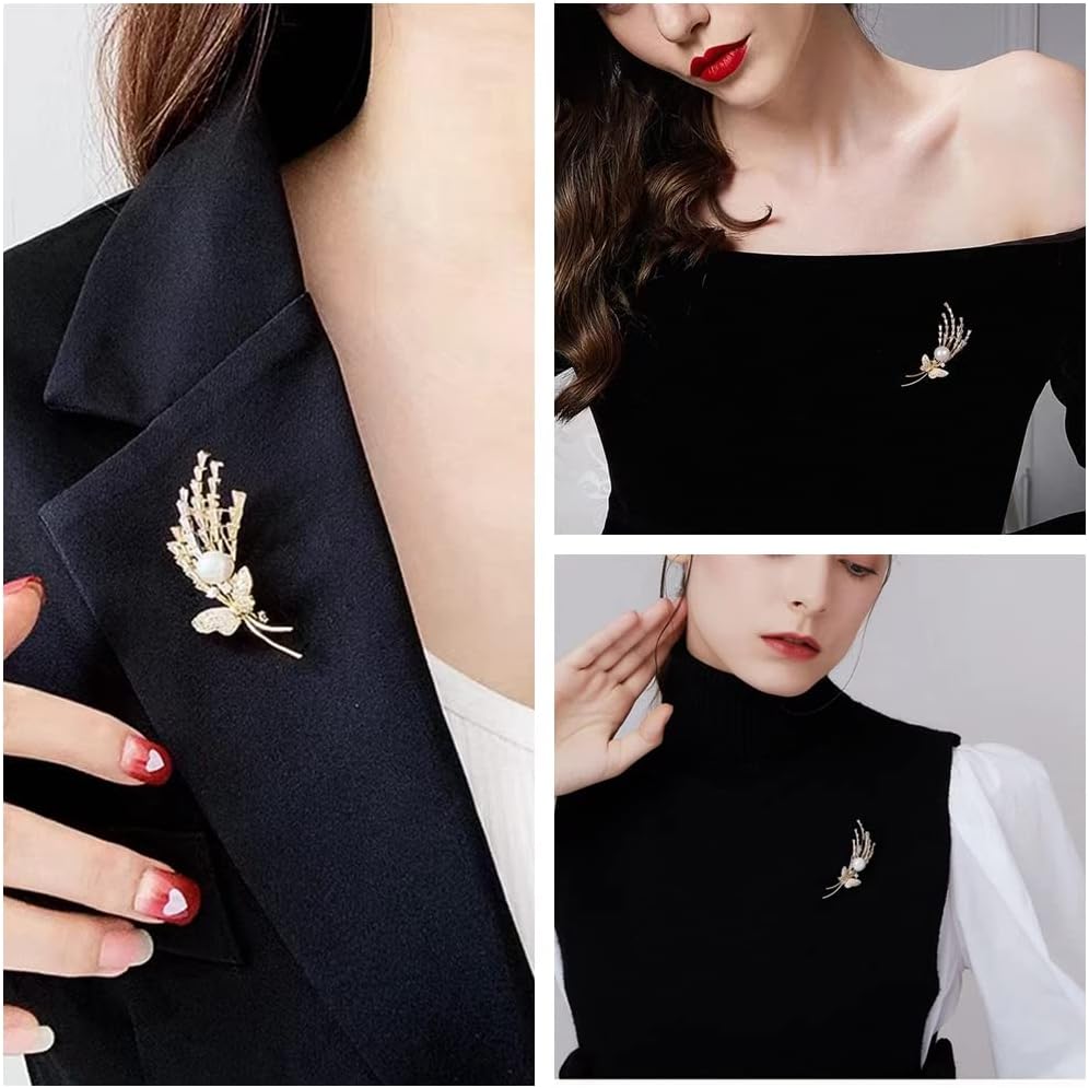 Women's Butterfly Flower Pearl Brooch Pins with Creative Zircon for Ladies Jewelry