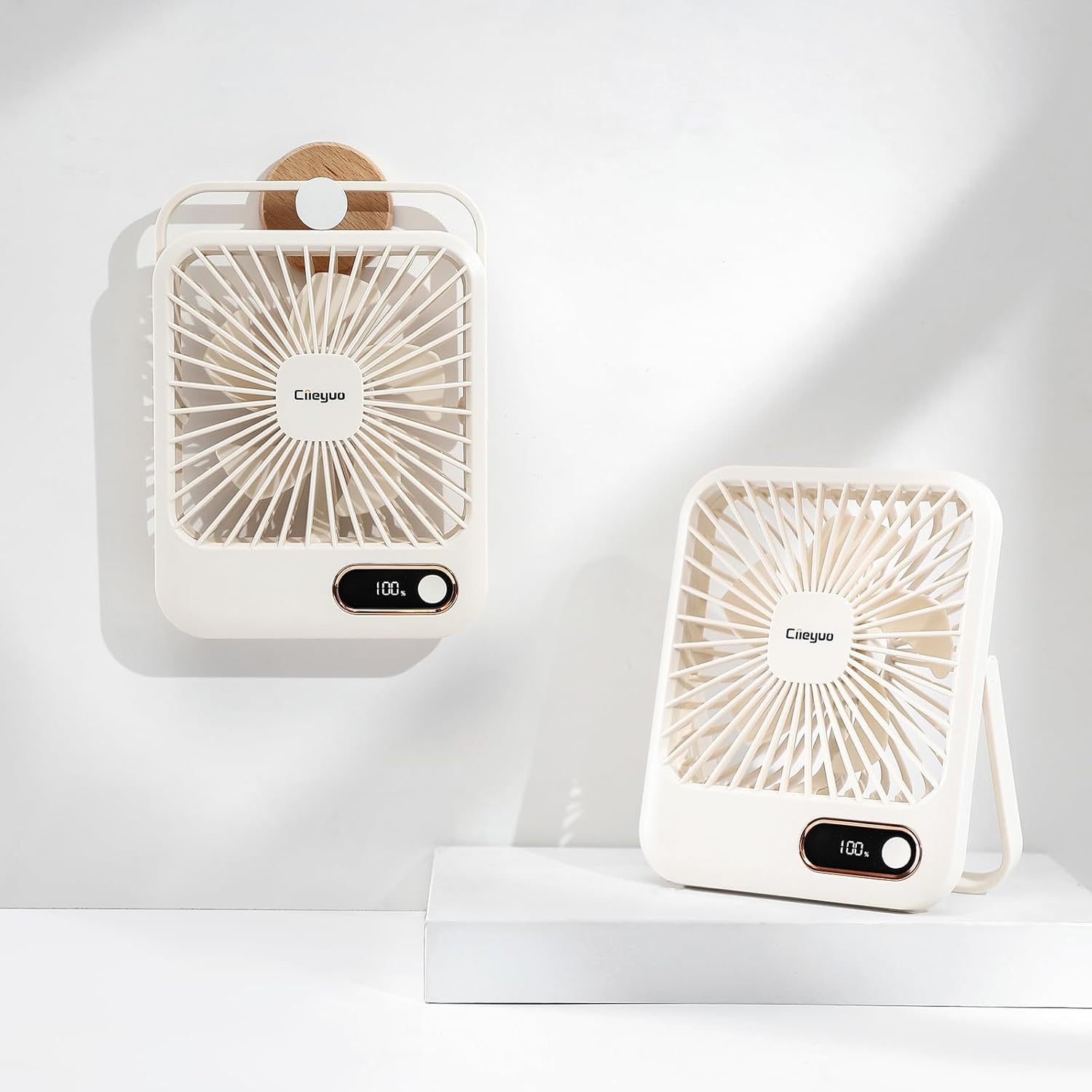 6 Speed Foldable Desk Fan with 4000mAh Battery, Ultra-Quiet Personal Fan Cruise Ship Approved for Travel, Bedroom, Camping, Office & Gift (Beige)