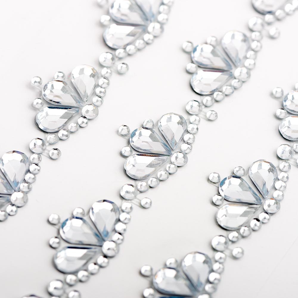 16cm Regal Diamante Border Trim - Self Adhesive Diamante Rhinestone Gem Craft Sticker (3 Pieces)