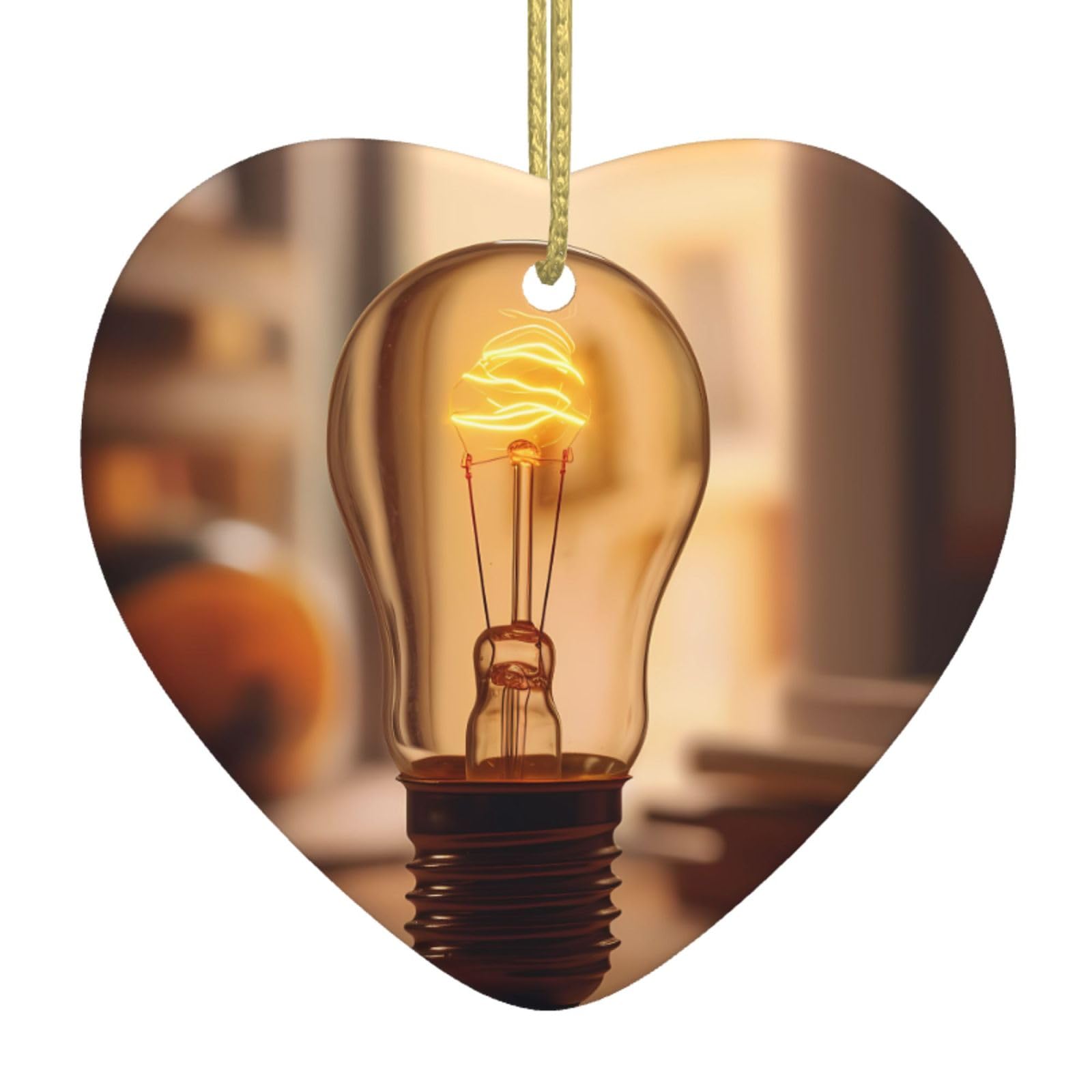 WZYWHJ Christmas Ceramic Heart Pendant Decoration for Tree Hanging Festival Ornaments Warm light bulb Prints