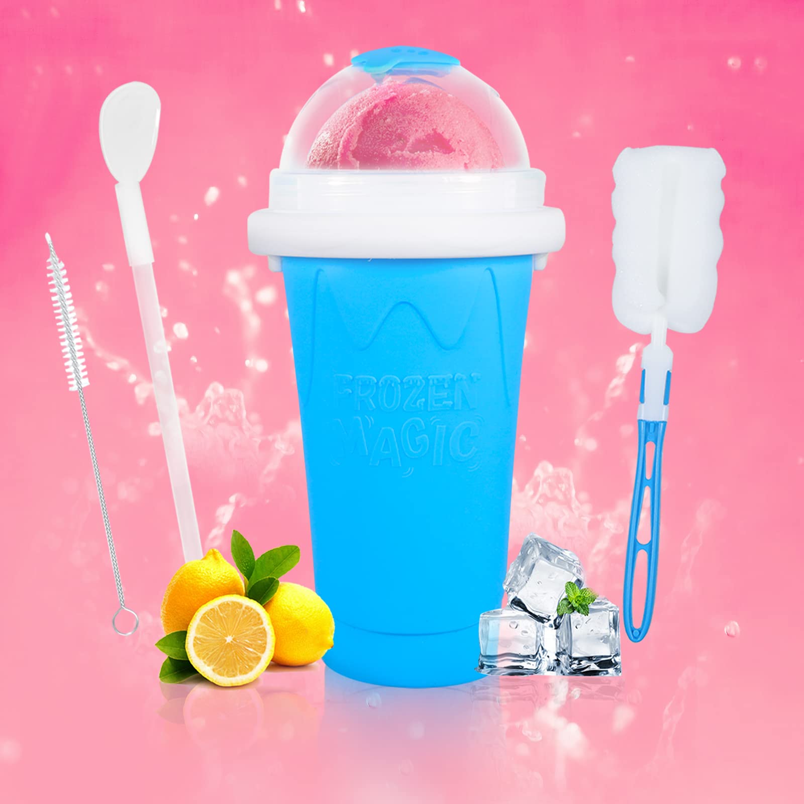 Slushie Maker Cup, Magic Quick Frozen Smoothies Cup, Portable Squeeze Cup Slushy Maker, Summer Juice Ice Cream Cup Freeze Double Layer Squeeze Cup for Family DIY Homemade BLUE