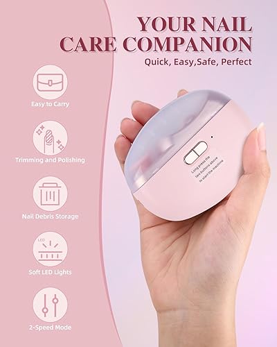 Miniatura 2 de Cortauñas eléctrico mejorado 2025, lima de uñas eléctrica, recortadora de uñas automática de 2 velocidades con luz LED y almacenamiento de clip,