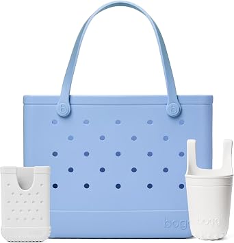 BOGG BAG Original, Large Tote Carolina on My Mind + Bevy Beverage Holder & Call Me Phone Holder For Shore White Durable, Washable, Tip-proof Beach, Pool, Boat, Work, Sports