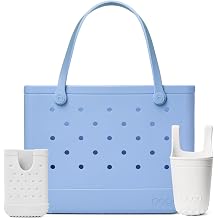 BOGG BAG Original, Large Tote Carolina on My Mind + Bevy Beverage Holder & Call Me Phone Holder For Shore White Durable, Washable, Tip-proof Beach, Pool, Boat, Work, Sports