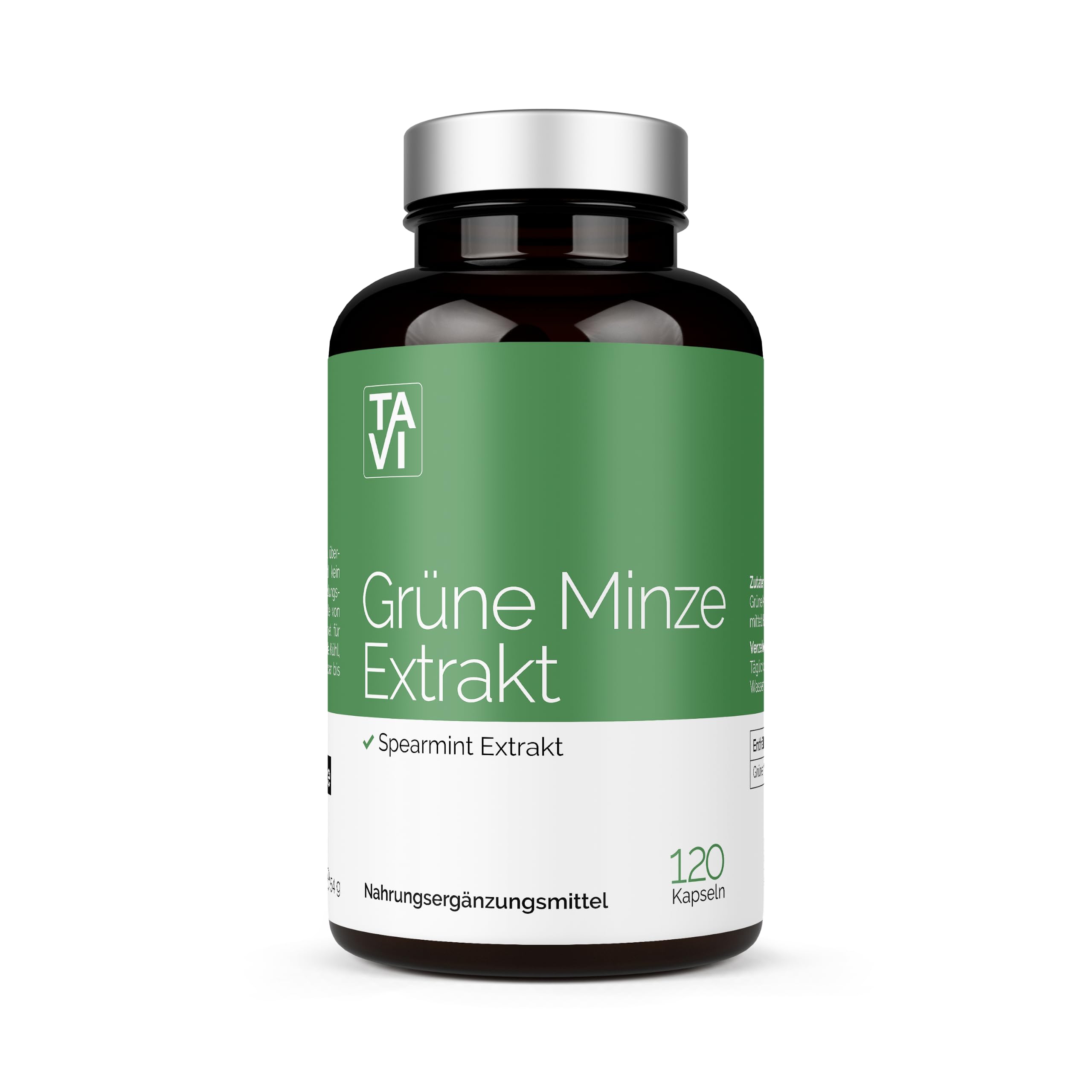 TAVI® Grüne Minze Extrakt (10:1) • 120 Kapseln ohne Zusatzstoffe | Krauseminze • Vegan • Hergestellt und laborgeprüft in Deutschland