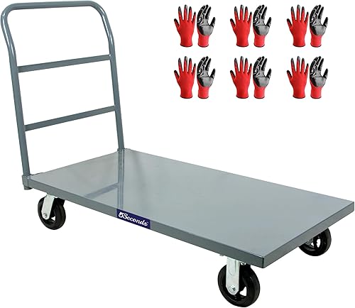 Miniatura 8 de Carro de plataforma plana industrial, carrito de plataforma resistente, 48 x 24 pulgadas, carrito de mano con placa de diamante súper resistente,
