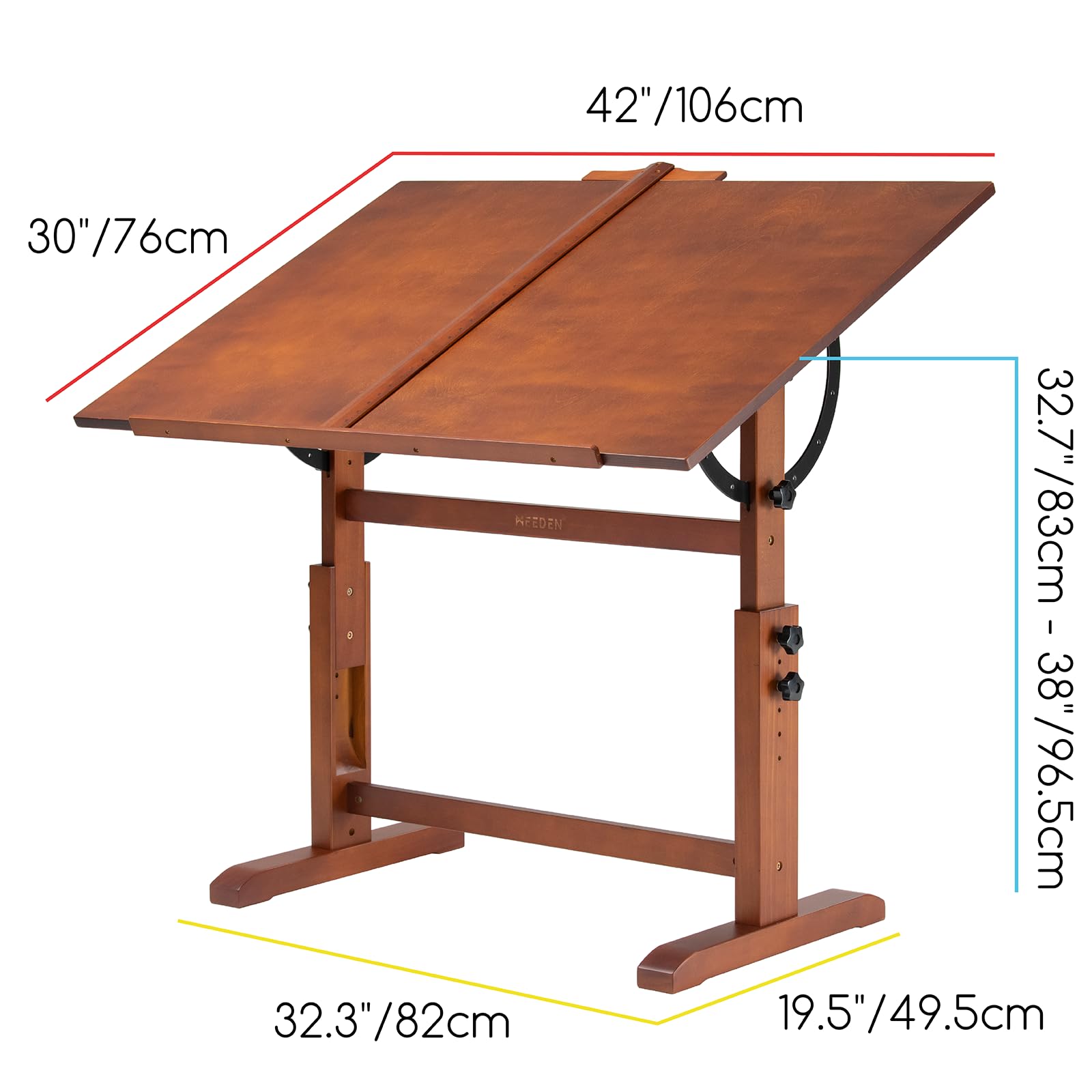 MEEDEN Table de dessin en bois extra large : 106,7 x 76,2 cm – Table inclinable pour adultes – Table inclinable pour peinture, lecture, écriture, esquisse
