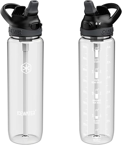 Miniatura 1 de ICEWATER - Botella de agua de plástico de 32 onzas con popote y asa de transporte, tapa con popote automático bloqueable a prueba de fugas,