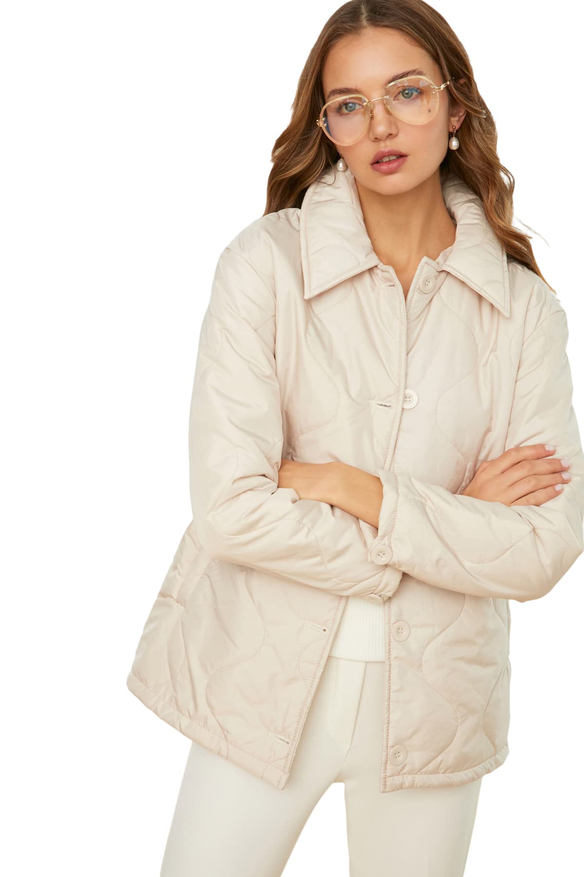 Trendyol Women Regular fit Puffer Shirt Collar Woven Jacket