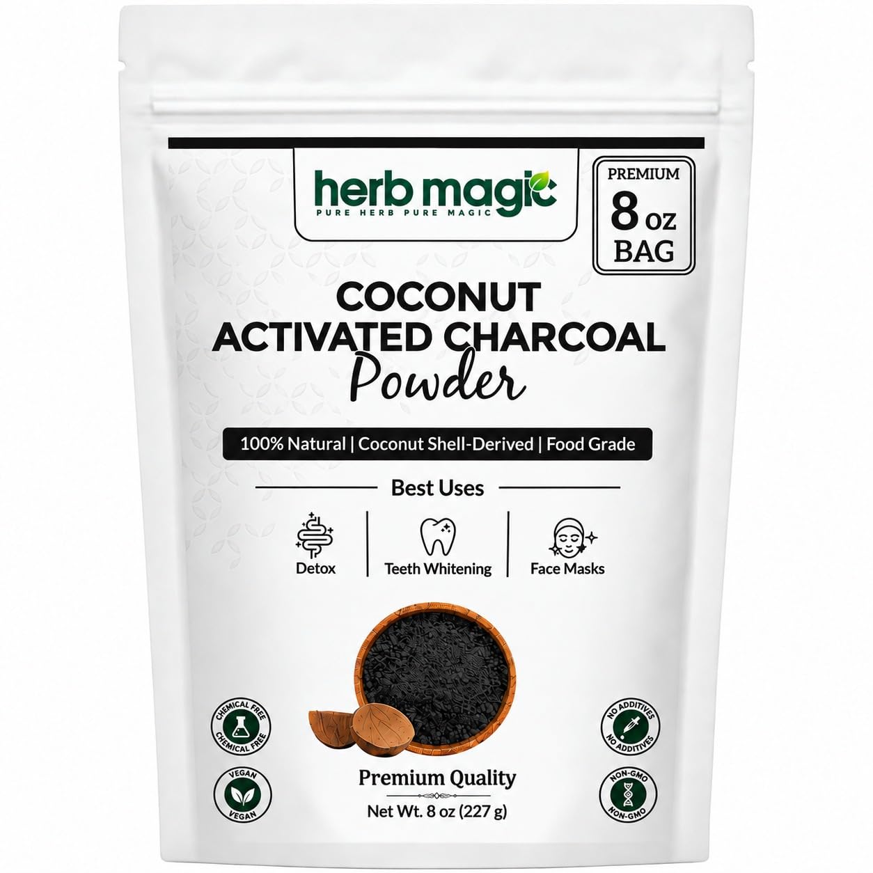 Herb Magic Activated Charcoal Powder, Food Grade Coconut Shell, 8 oz