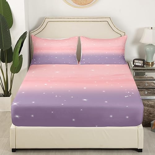 Miniatura 9 de Feelyou Juego de sábanas ajustables para niñas, tamaño matrimonial, color azul y arco iris, para niños, adolescentes, colorido, degradado, funda de