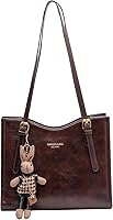 Winatehr Vegan Brown Vintage Leather Tote Bag for Women - Zipper Shoulder Work Satchel, Casual Everyday Purse