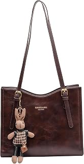 Winatehr Vegan Brown Vintage Leather Tote Bag for Women - Zipper Shoulder Work Satchel, Casual Everyday Purse