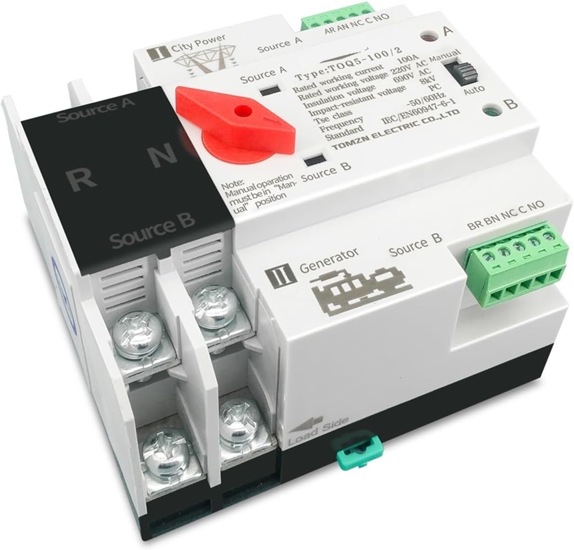 Single Phase Din Rail ATS 220V Dual Power Automatic Transfer Electrical Selector Switches Uninterrupted 2P 63A 100A 125A 1Pcs(63A,110V)