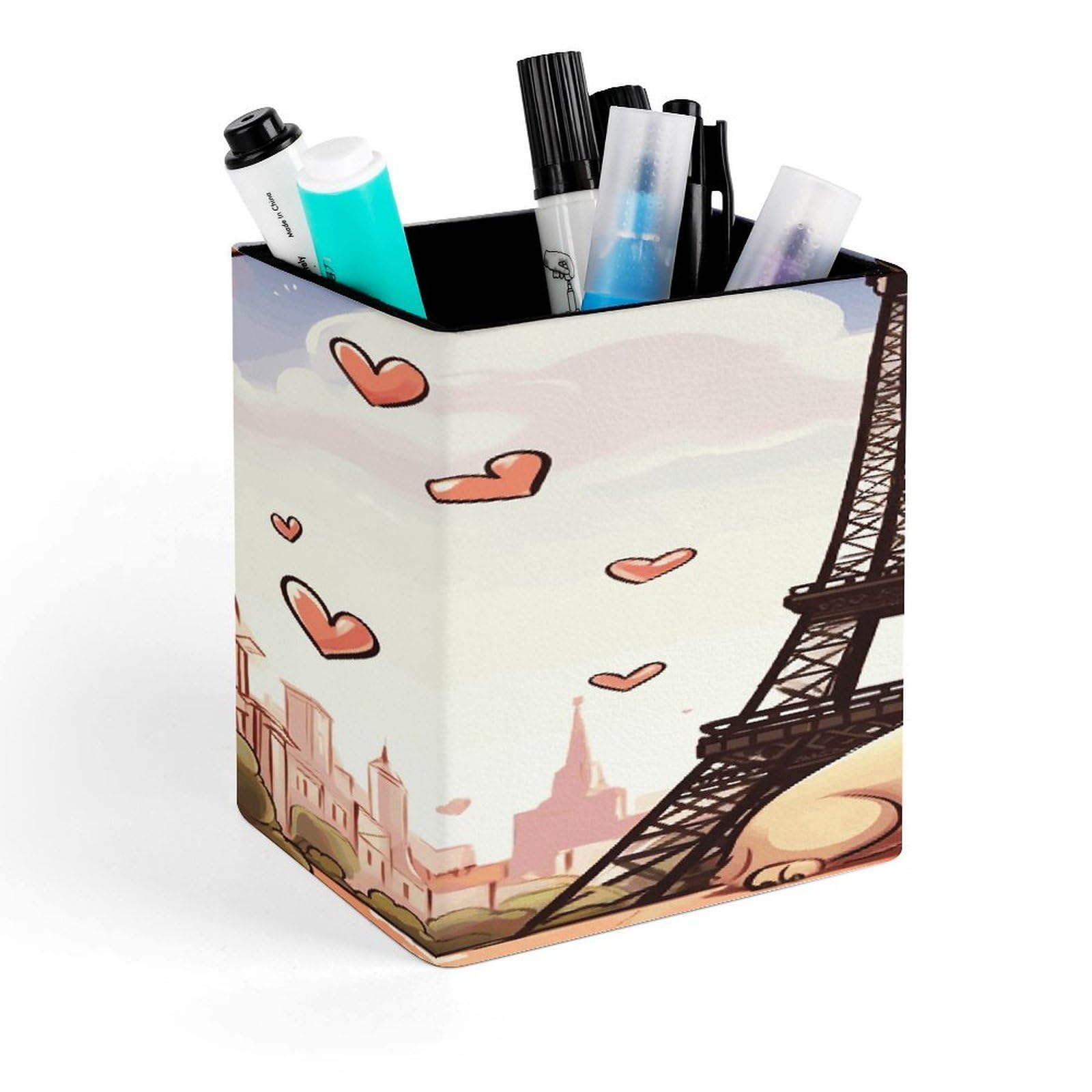 FekiLoot Dog And Eiffel Tower Pen Holder Personalized Desktop Pencil Holders Case Office Accessories Container Box for Square Pen Cup Desktop Organizer Makeup Brush Holder Caddy Storage