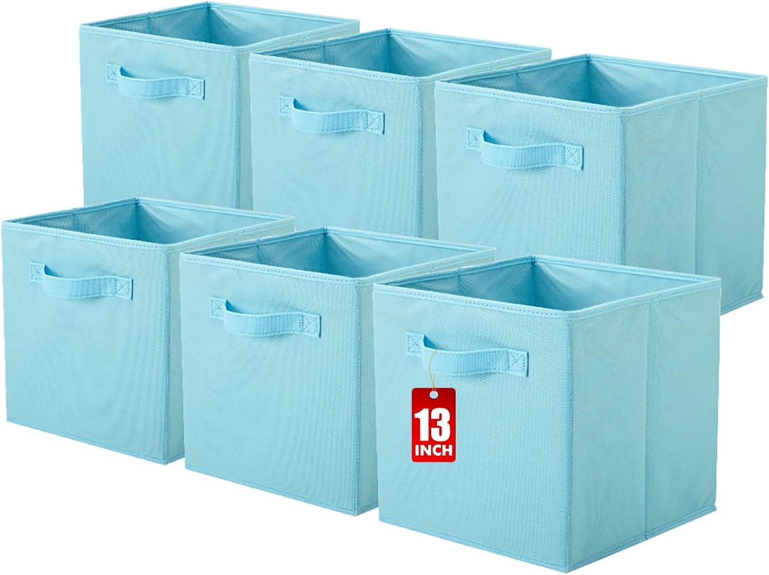 powerking Aufbewahrungsbox Organizer aus Stoff, 6 Stück faltbar Aufbewahrungswürfel Aufbewahrung Box in Würfelform, 33 x 33 x 33 cm, Himmelblau