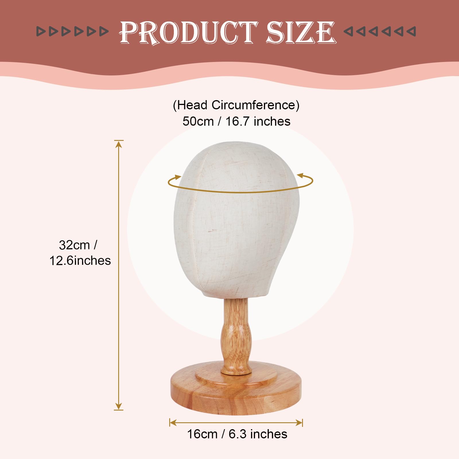 DiazySight Cabeza de maniquí para niños, sin pinnable, soporte de lino para sombreros con base de madera resistente, para mostrar sombreros, lazos, diadema, ganchillo, tamaño: 50cm